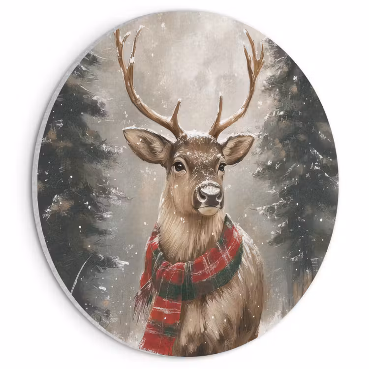 Akoestisch schilderij rond - Winter - Bos - Rendier - Donker — 1