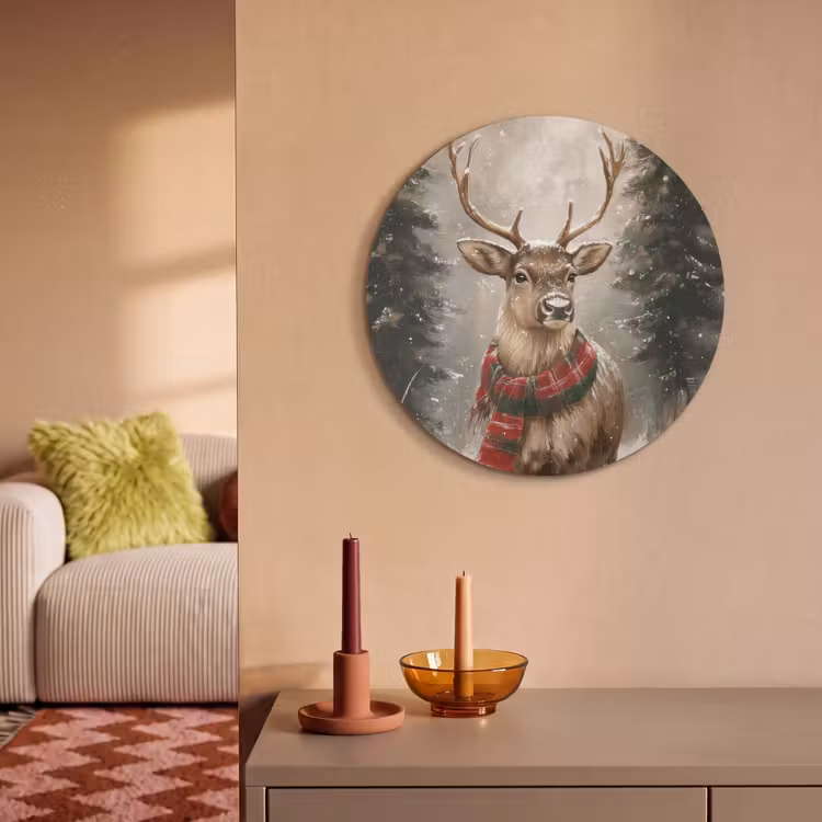 Akoestisch schilderij rond - Winter - Bos - Rendier - Donker — 3