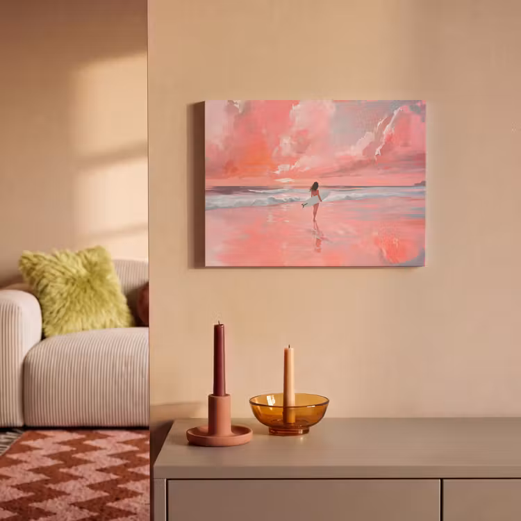Akoestisch schilderij - Roze - Surfen - Zee — 2