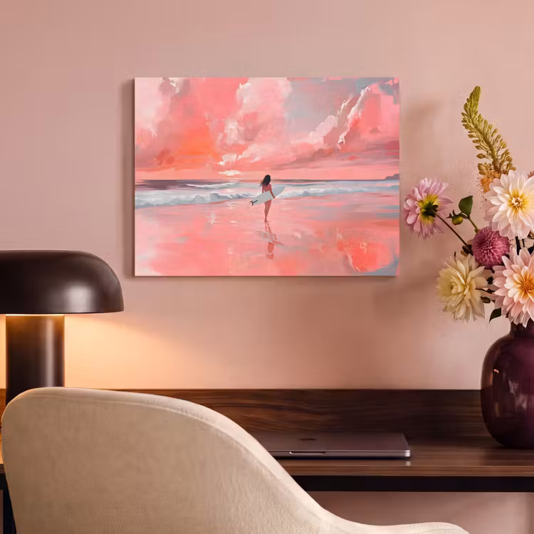 Akoestisch schilderij - Roze - Surfen - Zee — 4