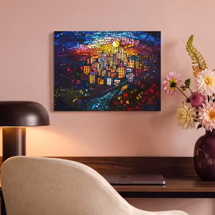 Akoestisch schilderij - Stad - Maan - Mozaïek - Kleurrijk — 4