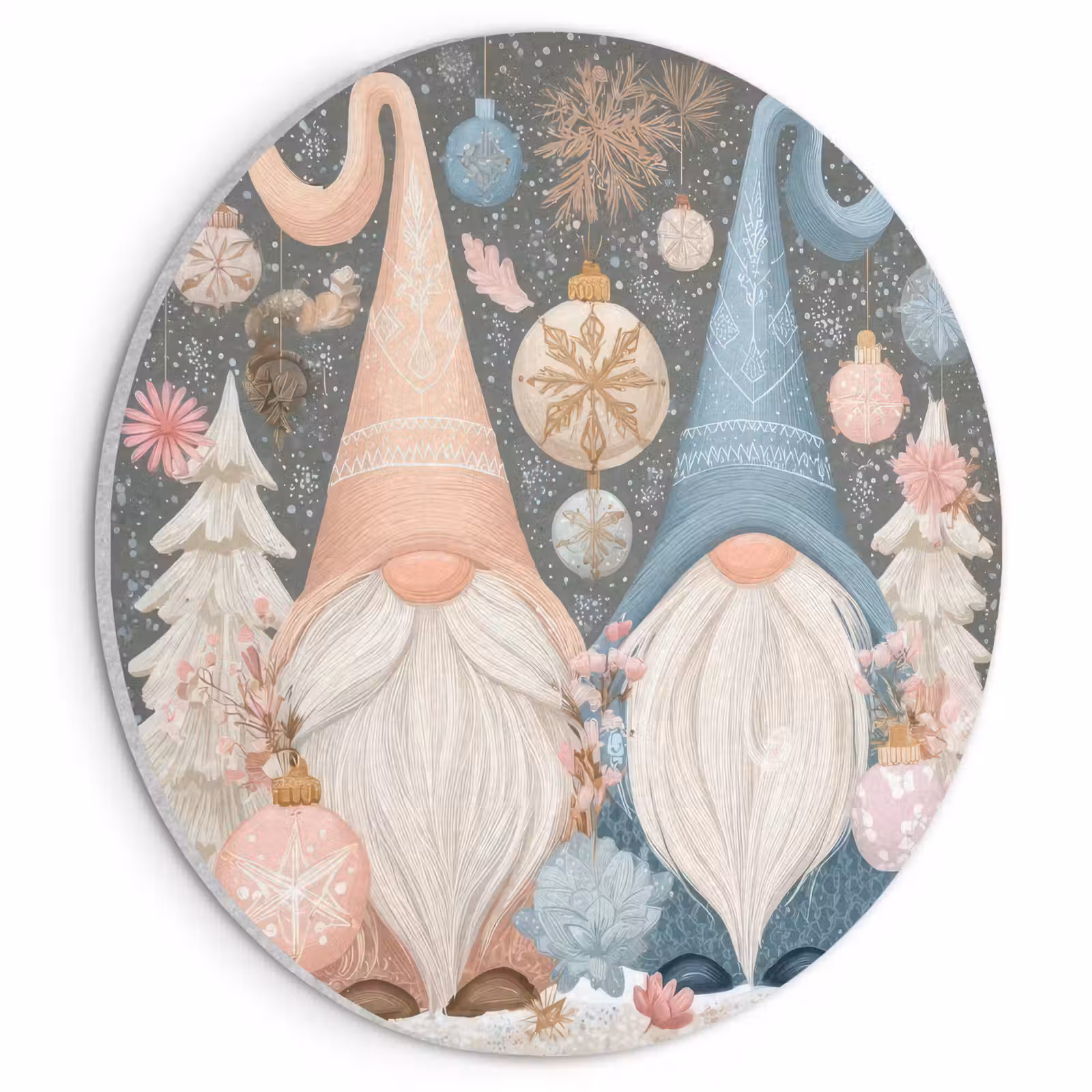 Akoestisch schilderij rond - Kerst - Gnomen - Pastel — 1
