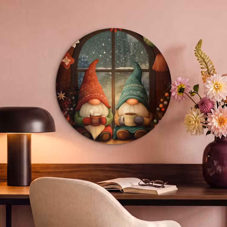 Akoestisch schilderij rond - Gnooms - Kerst - Raam - Kleurrijk — 2