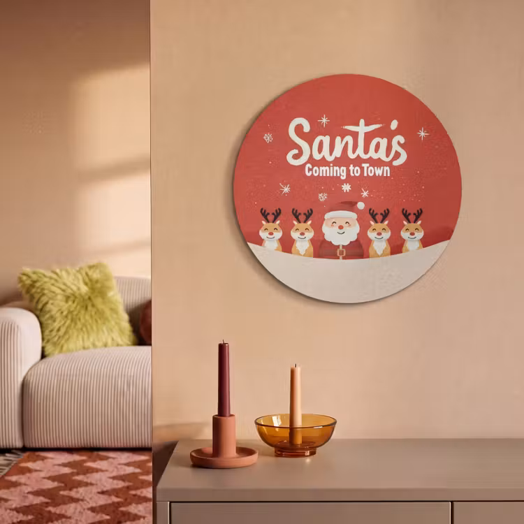 Akoestisch schilderij rond - Illustratie - Kerstman - Rendieren - Rood — 3