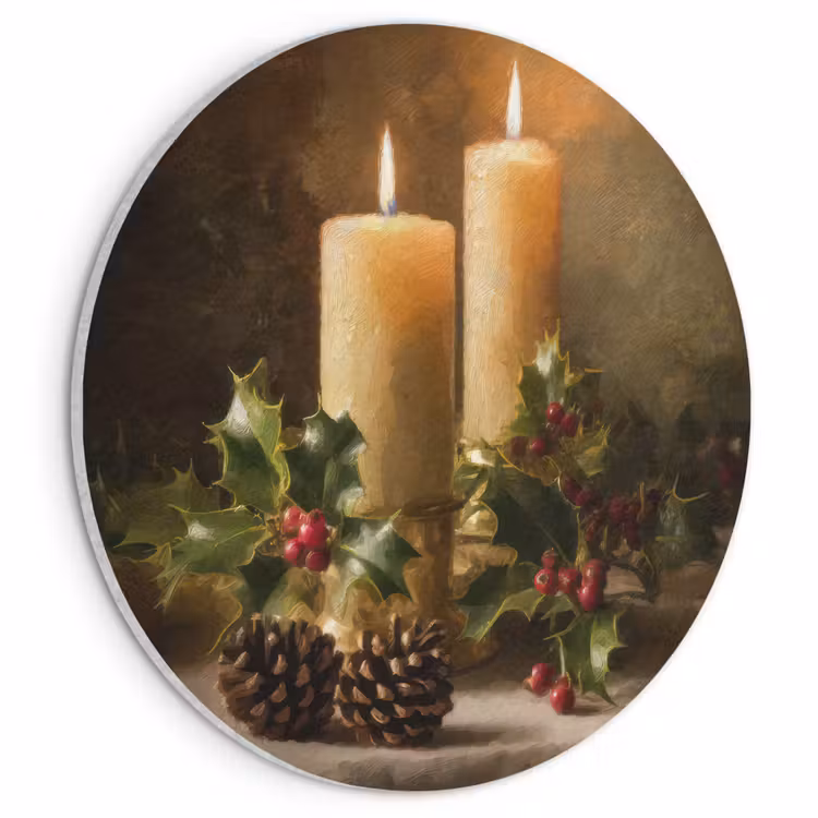 Akoestisch schilderij rond - Kaarslicht - Kerst - Veelkleurig — 1