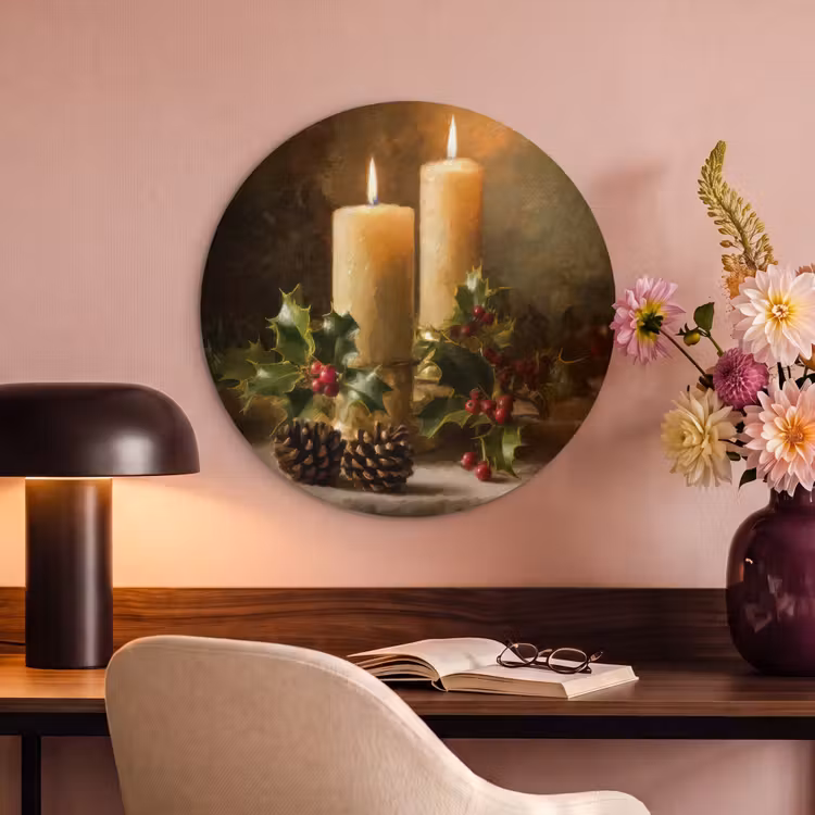 Akoestisch schilderij rond - Kaarslicht - Kerst - Veelkleurig — 2
