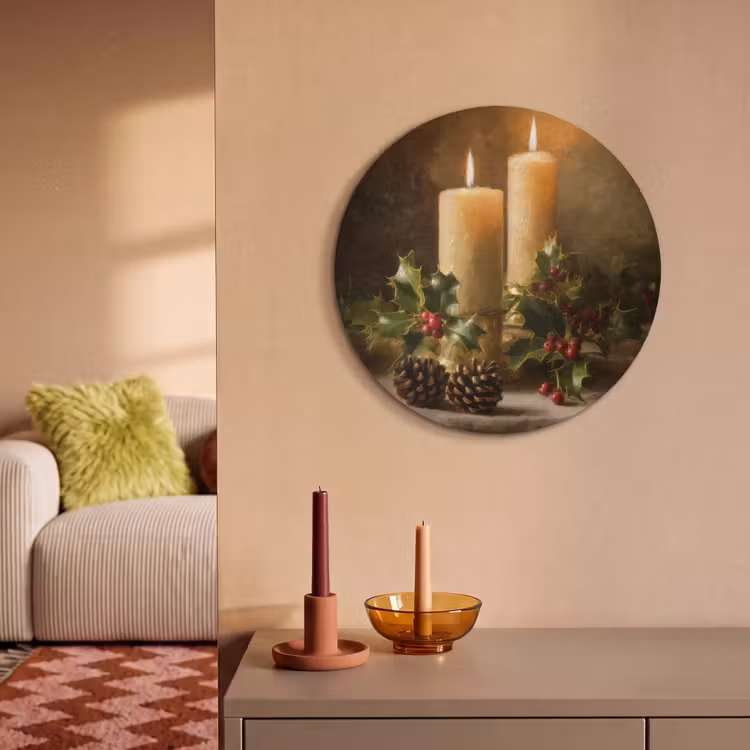 Akoestisch schilderij rond - Kaarslicht - Kerst - Veelkleurig — 3