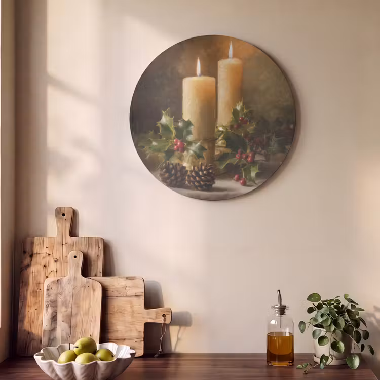 Akoestisch schilderij rond - Kaarslicht - Kerst - Veelkleurig — 4