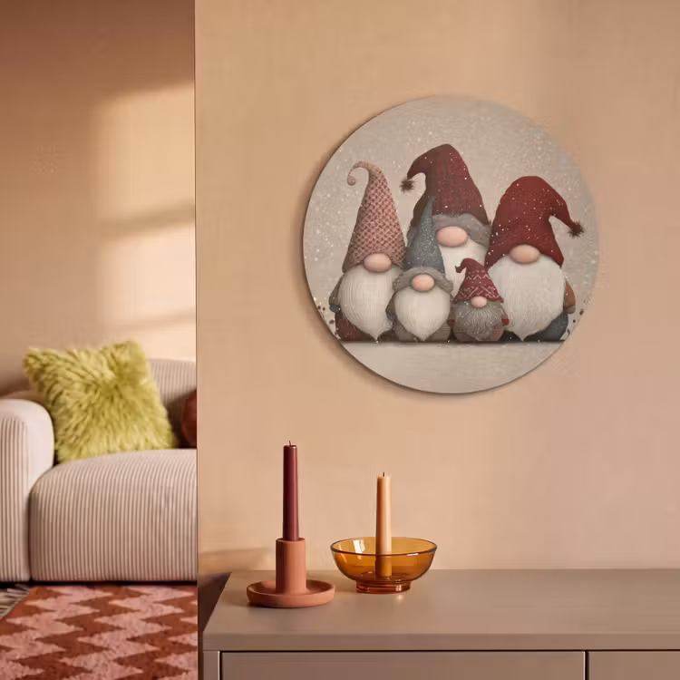 Akoestisch schilderij rond - Kabouters - Kerst - Sneeuw - Puntmutsen — 3