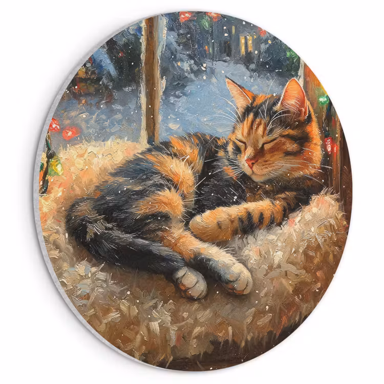 Akoestisch schilderij rond - Kat - Kerst - Winter - Dier — 1
