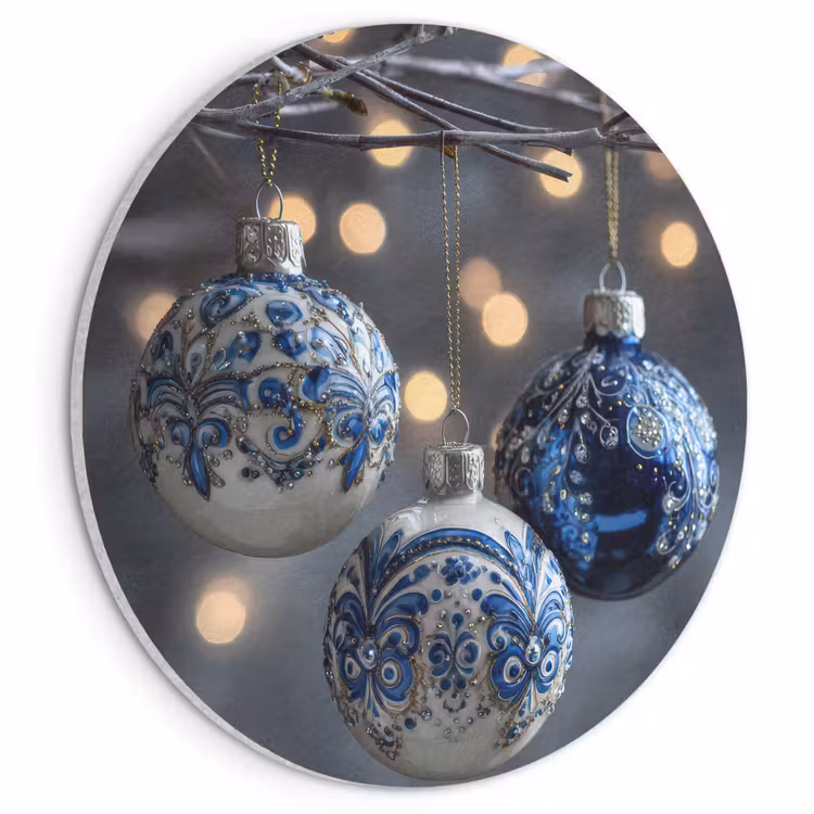 Akoestisch schilderij rond - Kerstbal - Versierd - Blauw — 1