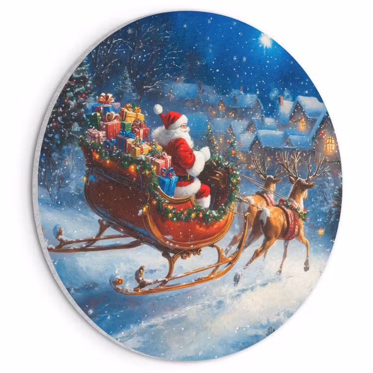 Akoestisch schilderij rond - Kerstman - Rendier - Kerst - Sneeuw — 1