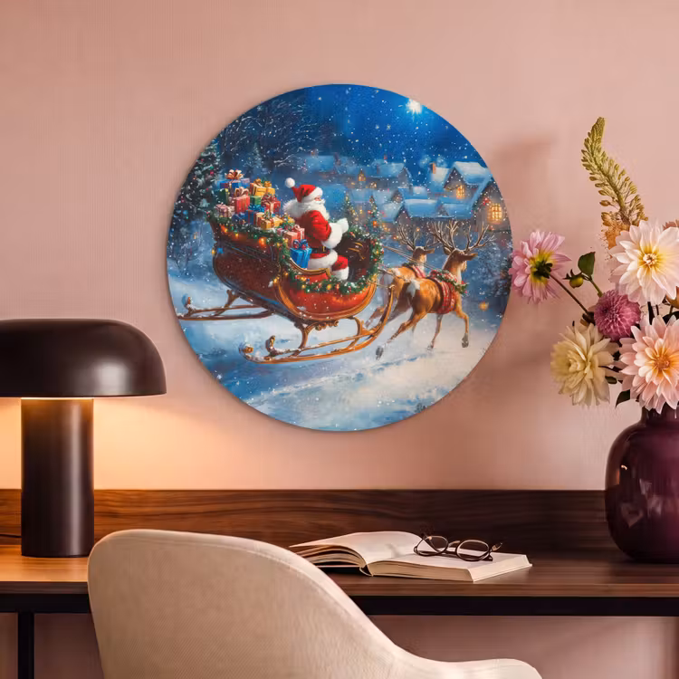 Akoestisch schilderij rond - Kerstman - Rendier - Kerst - Sneeuw — 2