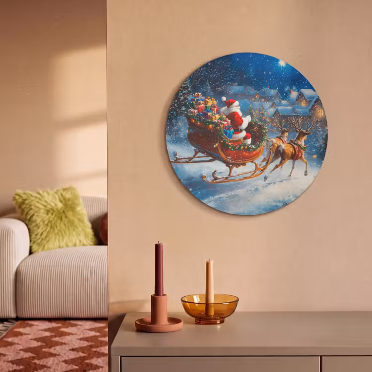 Akoestisch schilderij rond - Kerstman - Rendier - Kerst - Sneeuw — 3