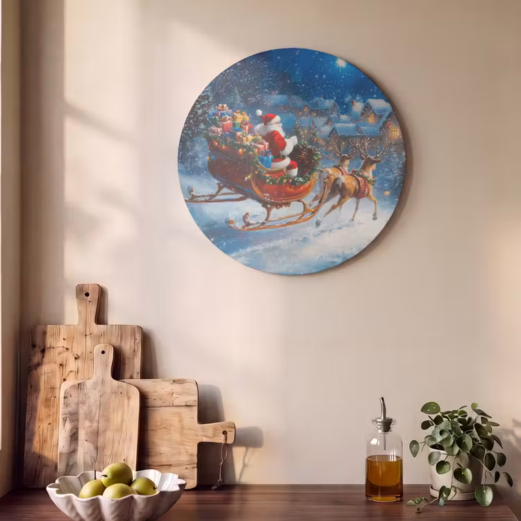 Akoestisch schilderij rond - Kerstman - Rendier - Kerst - Sneeuw — 4