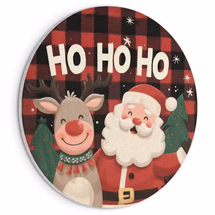 Akoestisch schilderij rond - Kerstman - Rendier - Tekst - Rood - Zwart — 1
