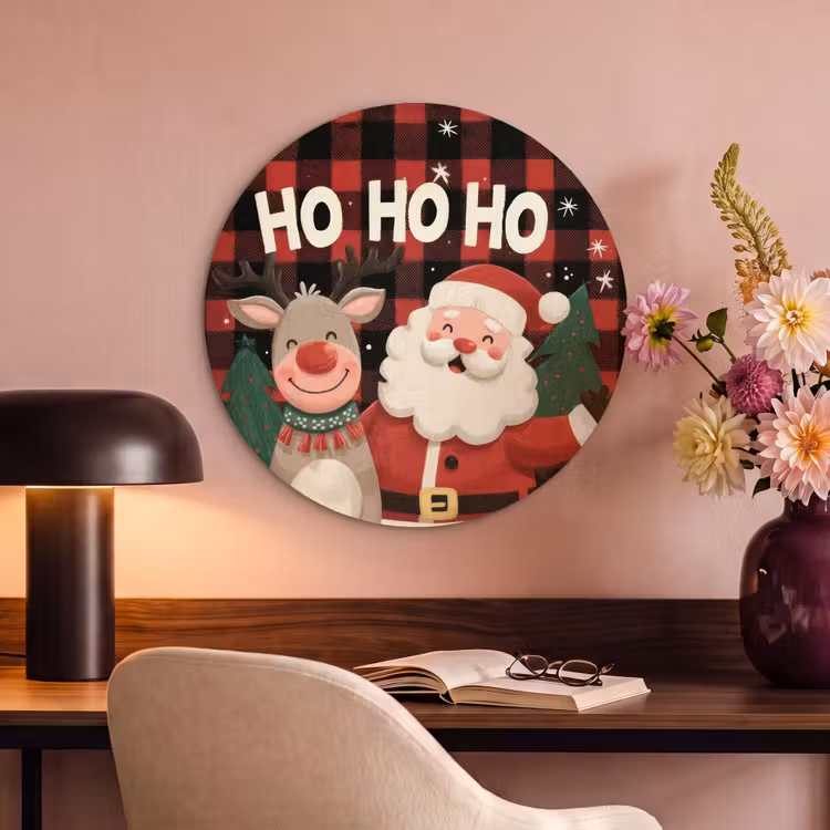 Akoestisch schilderij rond - Kerstman - Rendier - Tekst - Rood - Zwart — 2