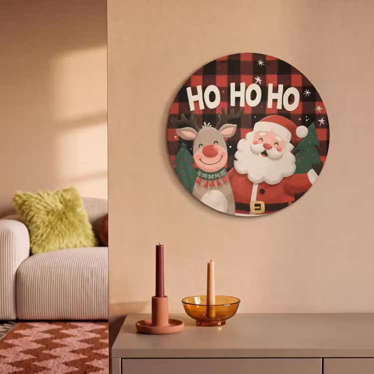 Akoestisch schilderij rond - Kerstman - Rendier - Tekst - Rood - Zwart — 3