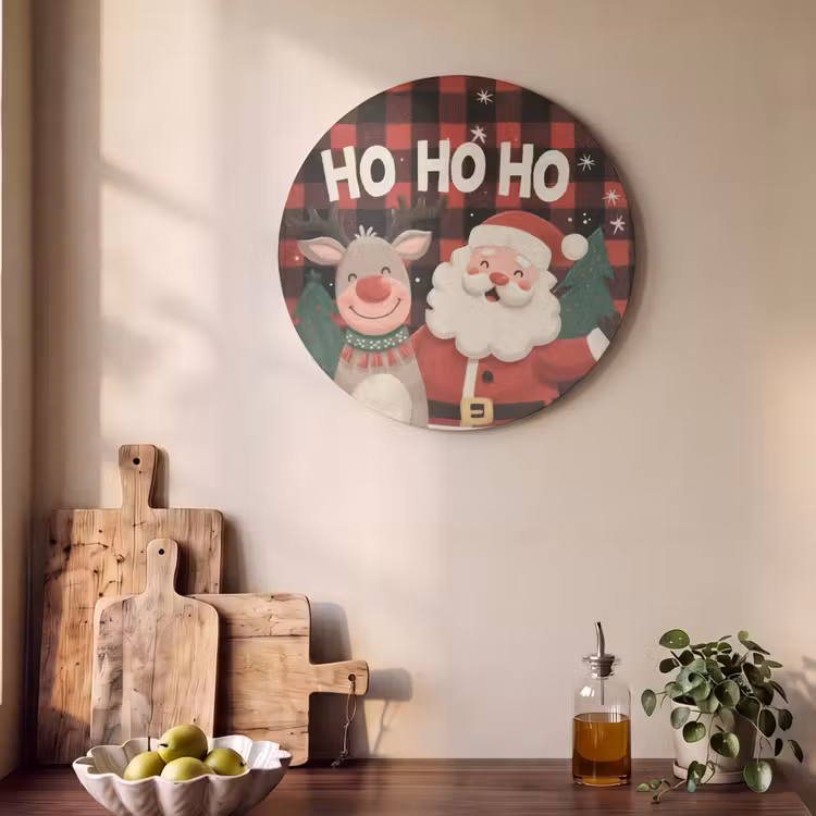 Akoestisch schilderij rond - Kerstman - Rendier - Tekst - Rood - Zwart — 4