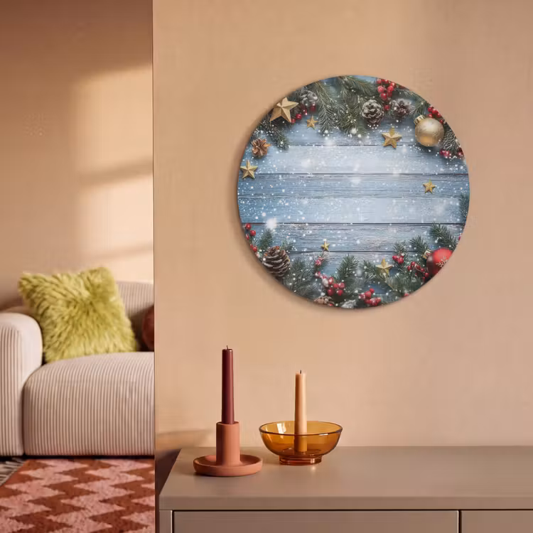 Akoestisch schilderij rond - Kerstomlijsting - Sneeuw - Meerkleurig — 3