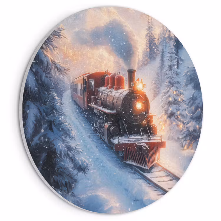 Akoestisch schilderij rond - Kersttrein - Sneeuw - Winter - Kerst — 1
