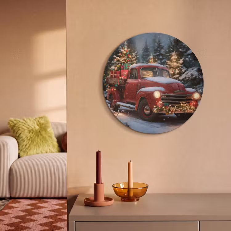 Akoestisch schilderij rond - Kersttruck - Sneeuwbos - Rood — 3
