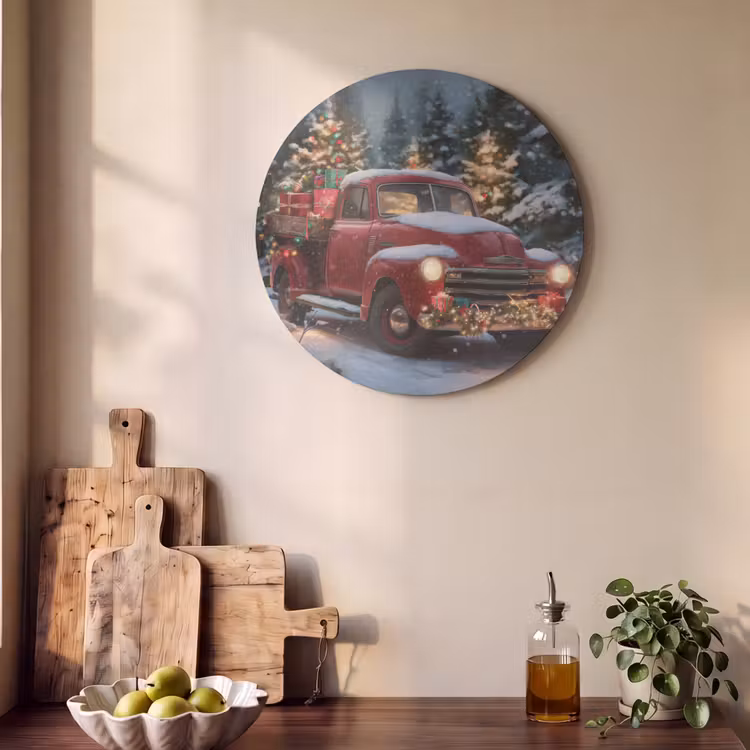 Akoestisch schilderij rond - Kersttruck - Sneeuwbos - Rood — 4