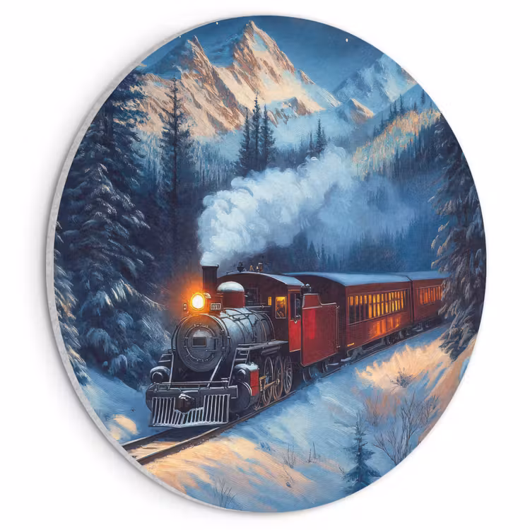 Akoestisch schilderij rond - Trein - Kerst - Sneeuw - Kersttrein — 1