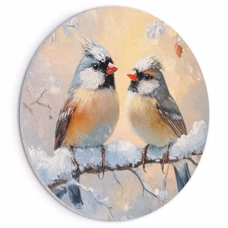 Akoestisch schilderij rond - Vogels - Tak - Winter - Sneeuw — 1
