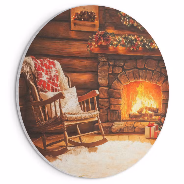 Akoestisch schilderij rond - Winter - Kerst - Huis - Openhaard — 1