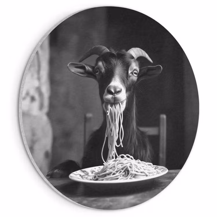 Akoestisch schilderij rond - Geit - Bord - Spaghetti - Zwart Wit — 1