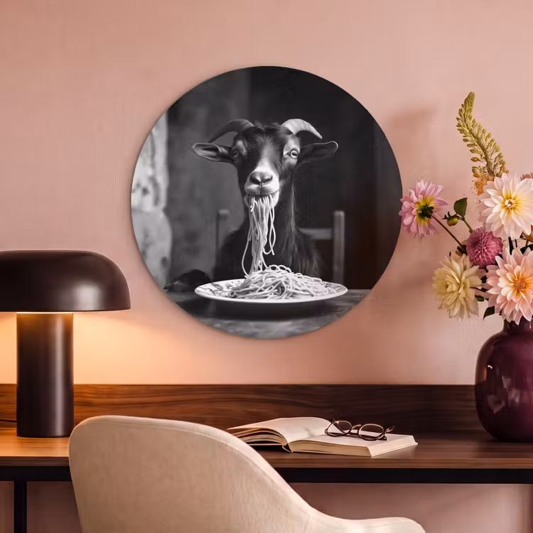 Akoestisch schilderij rond - Geit - Bord - Spaghetti - Zwart Wit — 2