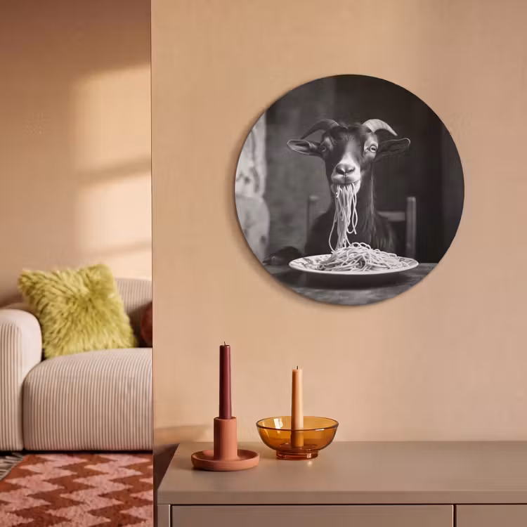 Akoestisch schilderij rond - Geit - Bord - Spaghetti - Zwart Wit — 3