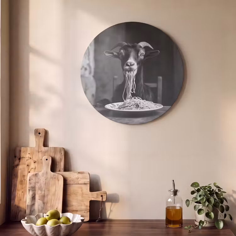 Akoestisch schilderij rond - Geit - Bord - Spaghetti - Zwart Wit — 4