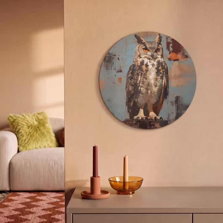 Akoestisch schilderij rond - Geschilderd - Abstract - Uil - Bruin — 3