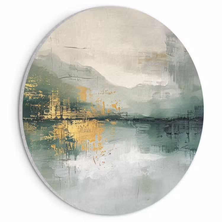 Akoestisch schilderij rond - Groen - Modern - Abstract - Goud — 1