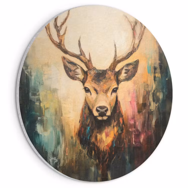 Akoestisch schilderij rond - Hert - Geverfd - Gewei - Bruin — 1