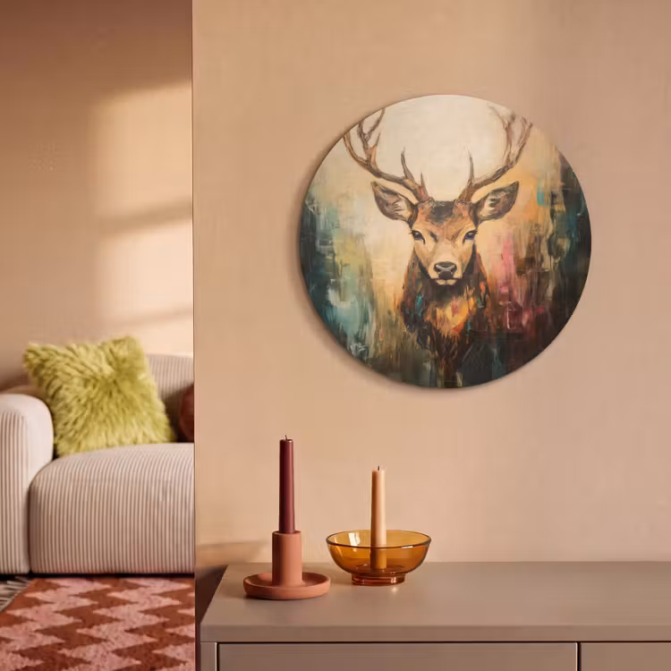 Akoestisch schilderij rond - Hert - Geverfd - Gewei - Bruin — 3