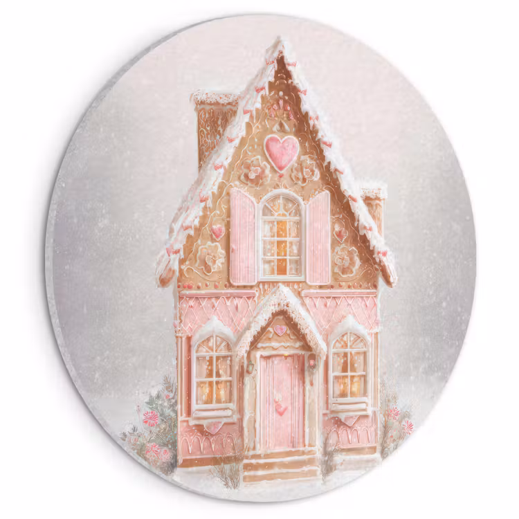 Akoestisch schilderij rond - Huisje - Suiker - Pastel — 1