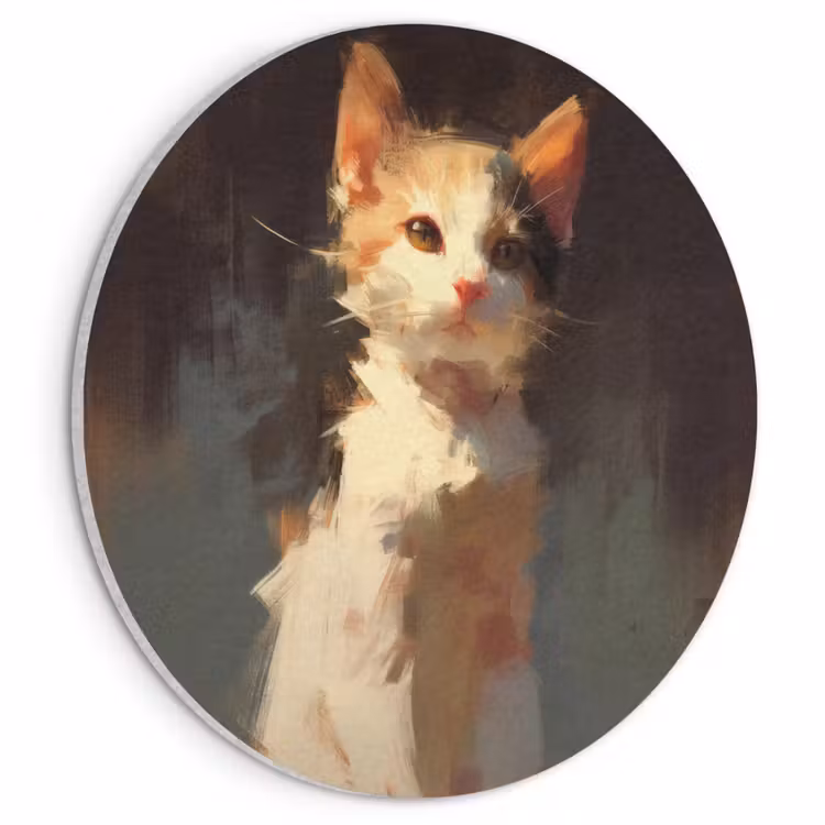 Akoestisch schilderij rond - Kat - Geschilderd - Artistiek - Wit — 1