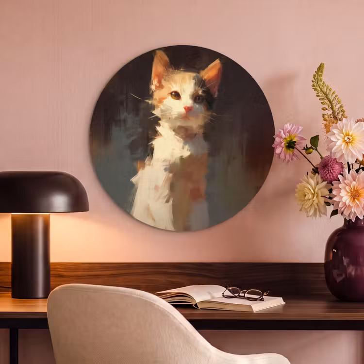 Akoestisch schilderij rond - Kat - Geschilderd - Artistiek - Wit — 2