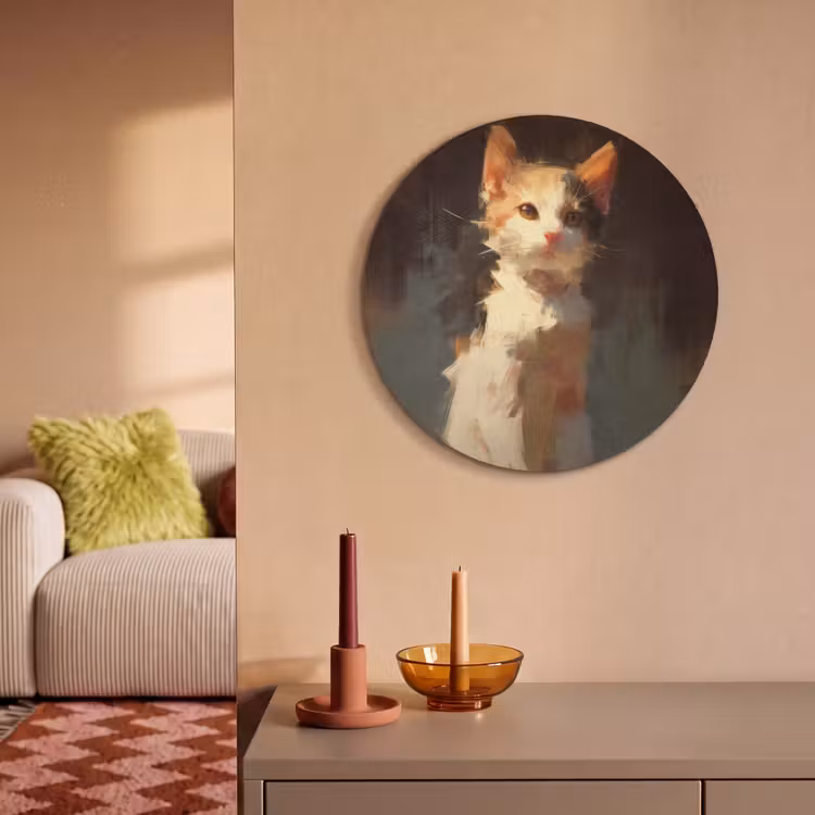 Akoestisch schilderij rond - Kat - Geschilderd - Artistiek - Wit — 3