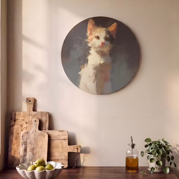 Akoestisch schilderij rond - Kat - Geschilderd - Artistiek - Wit — 4