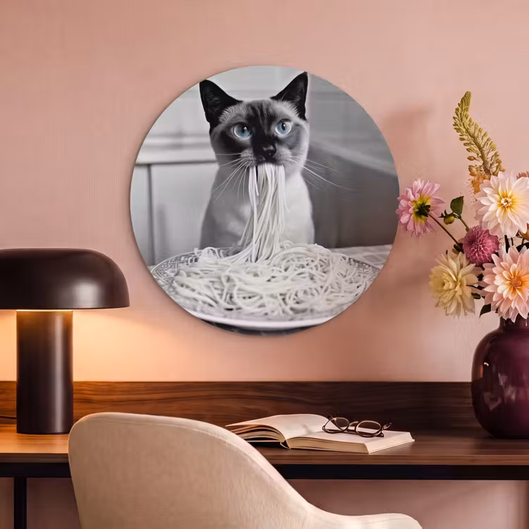 Akoestisch schilderij rond - Kat - Siamees - Zwart Wit - Schattig - Dieren — 2