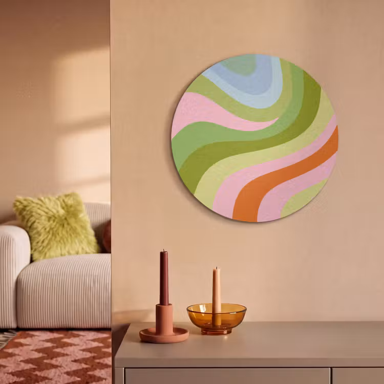 Akoestisch schilderij rond - Lijnen - Pasteltinten - Golvend — 3