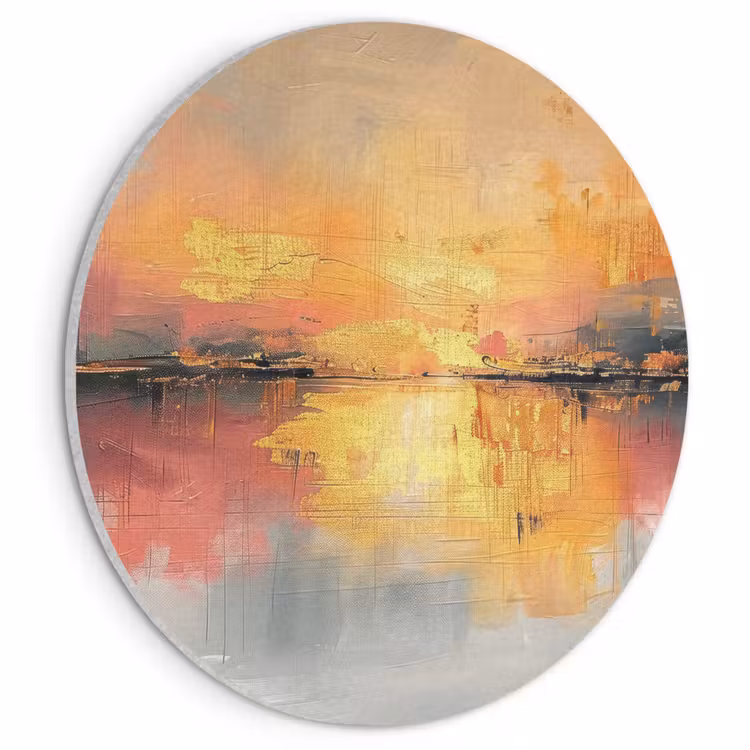 Akoestisch schilderij rond - Modern - Abstract - Goud - Roze — 1