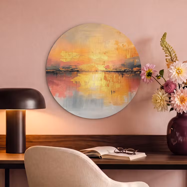 Akoestisch schilderij rond - Modern - Abstract - Goud - Roze — 2
