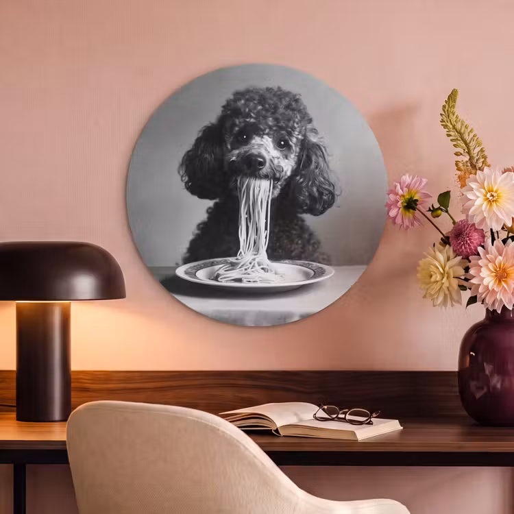 Akoestisch schilderij rond - Poedel - Hond - Zwart - Wit - Schattig - Pasta — 2