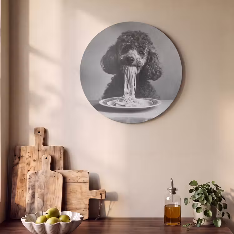 Akoestisch schilderij rond - Poedel - Hond - Zwart - Wit - Schattig - Pasta — 4