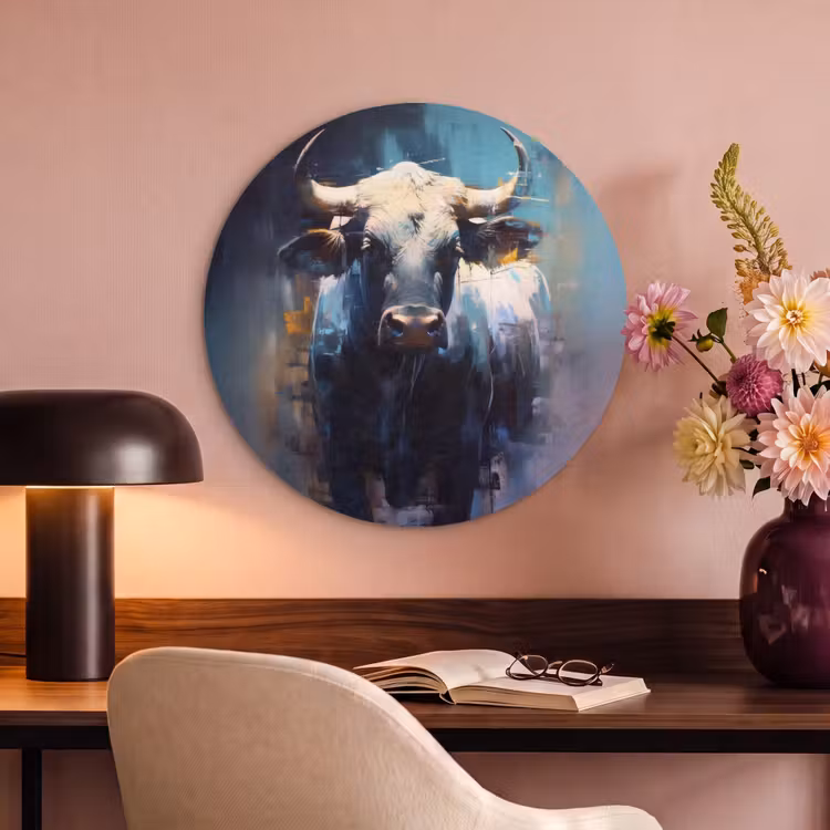 Akoestisch schilderij rond - Stier - Zwart - Abstract - Horens — 2